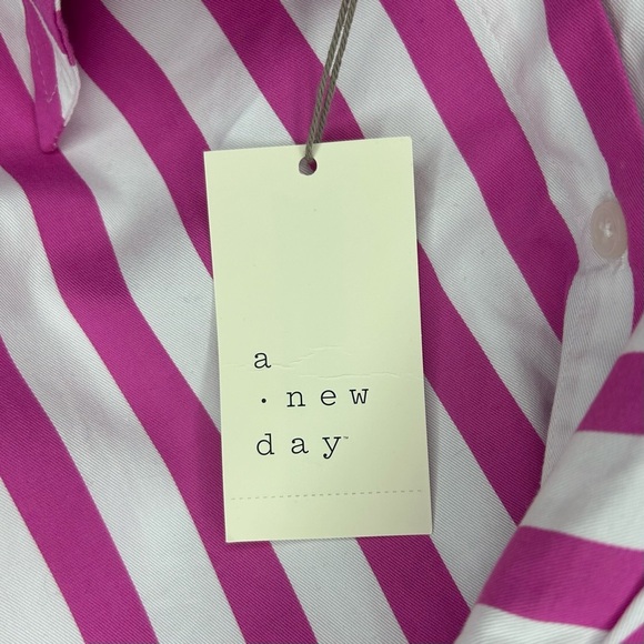 NWT A New Day Pink And White Button Up 100% Cotton Striped Shirt Dress Size XL - Picture 5 of 9